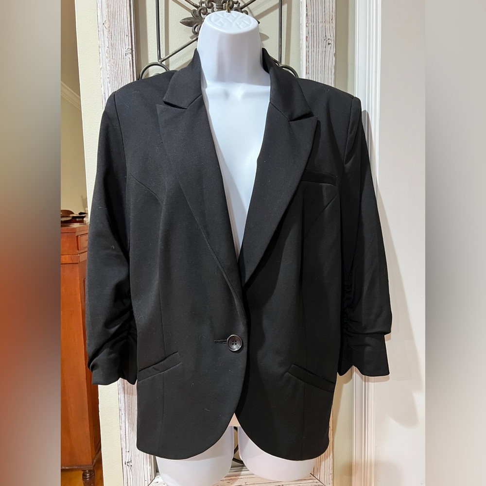 INC International Concepts Black Jacket with Ruched Sleeves